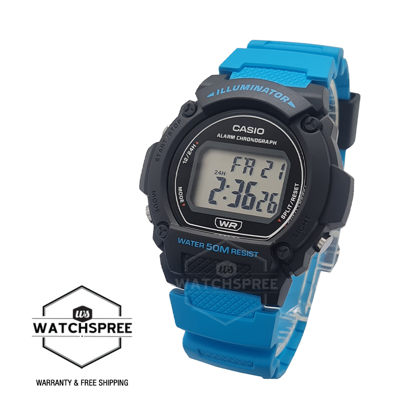 [Watchspree] Casio Digital Blue Resin Band Watch W219H-2A2 W-219H-2A2 [Kids]