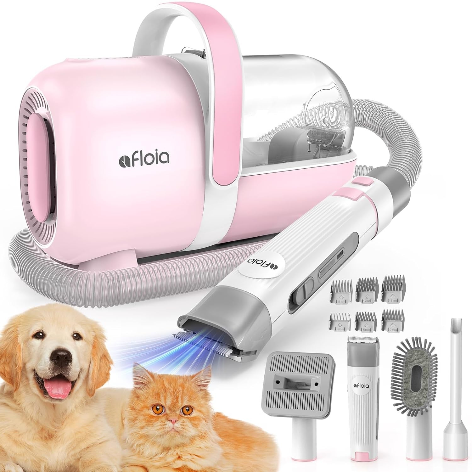 Afloia Dog Grooming Kit, Pet Grooming Vacuum & Dog Clippers & Dog Brush for Shedding with 5 Pet Grooming Tools, Low Noise Dog Hair Remover Pet Grooming Supplies